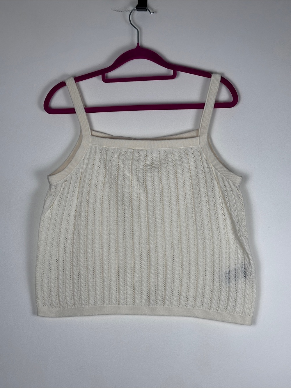 GAP Women’s Size L Cream Pointelle Knit Tank Top 100% Cotton Square Neck